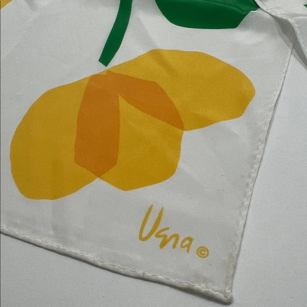 Vintage Vera Neumann oblong hand rolled floral Scarf white & yellows